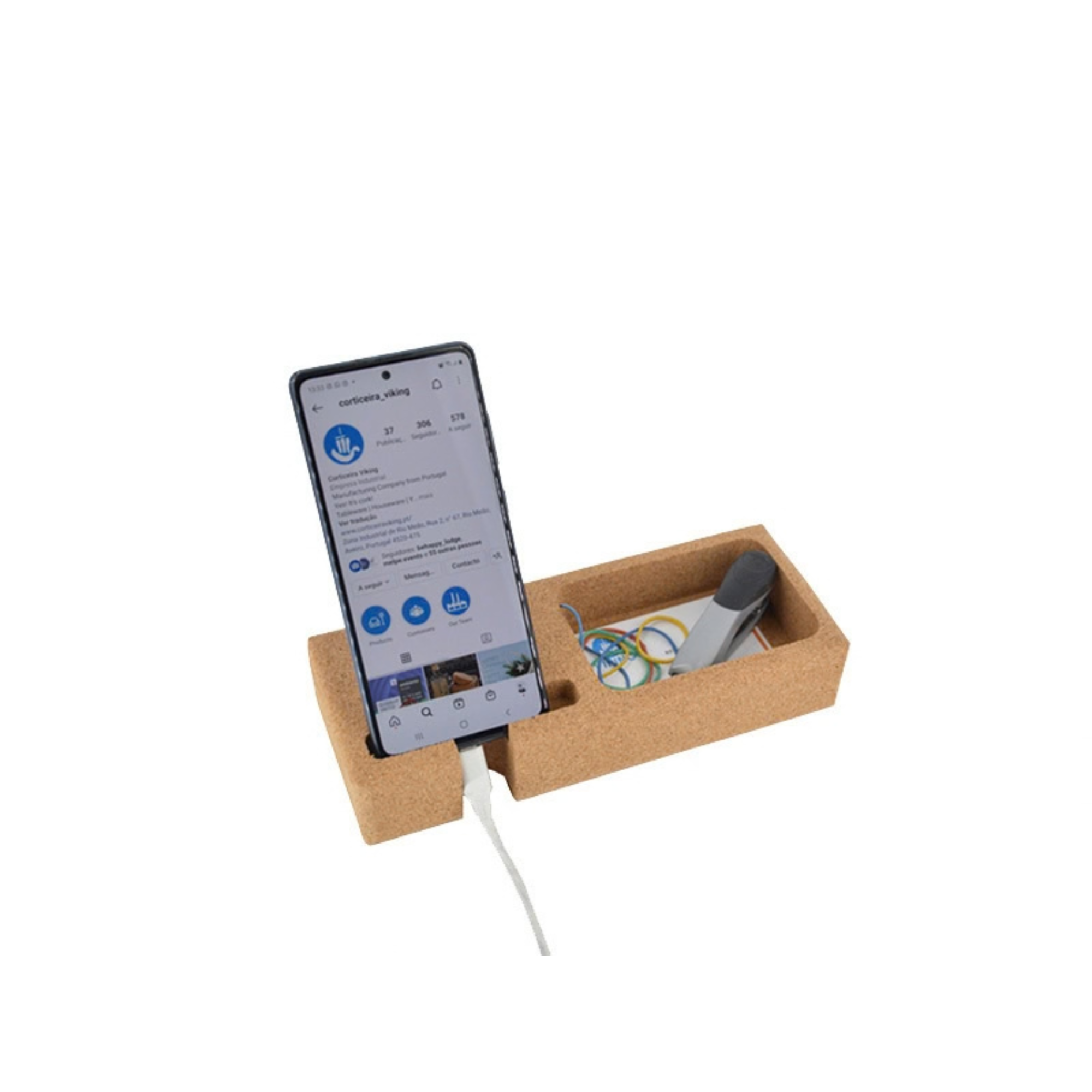 Suporte para Canetas e Telemóvel em Cortiça