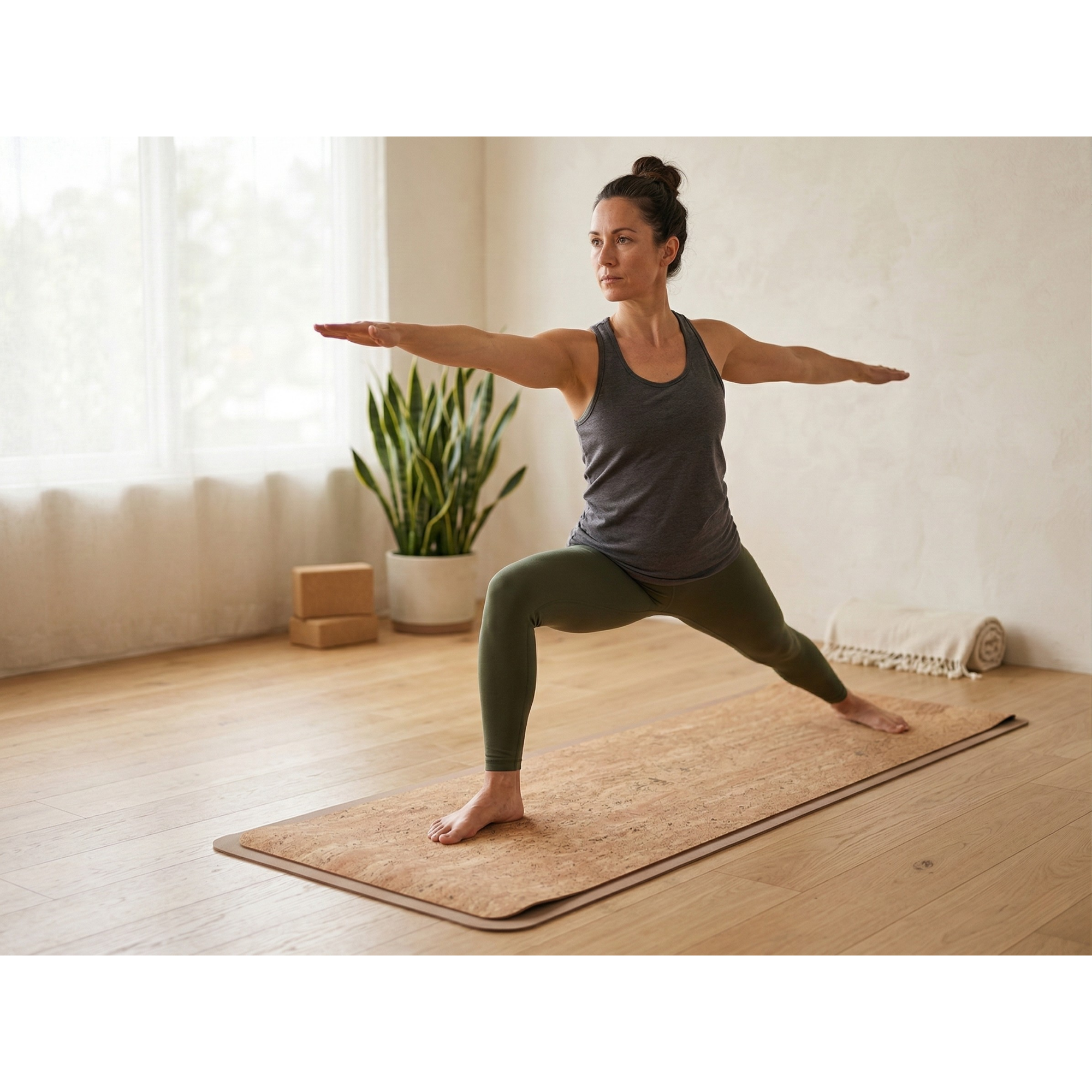 Tapete de Yoga em Cortiça 5 mm com Base TPE | 1830 x 650 mm - imagem de ambiente