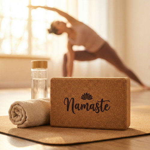 Bloco de yoga em cortiça natural personalizado com gravação a laser