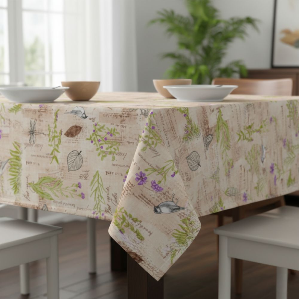 Toalha de Mesa Anti-Manchas Orla4U em Algodão e Poliéster 140x140 cm Herbário Vintage