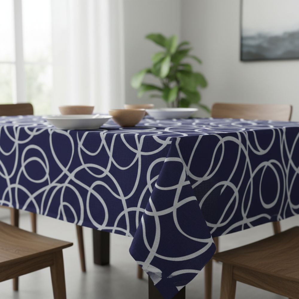 Toalha de Mesa Anti-Manchas Orla4U em Algodão e Poliéster 140x140 cm Laços Marinho